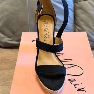 Wild Pair Black Suede Espadrille Wedge Sandals with Ankle Strap